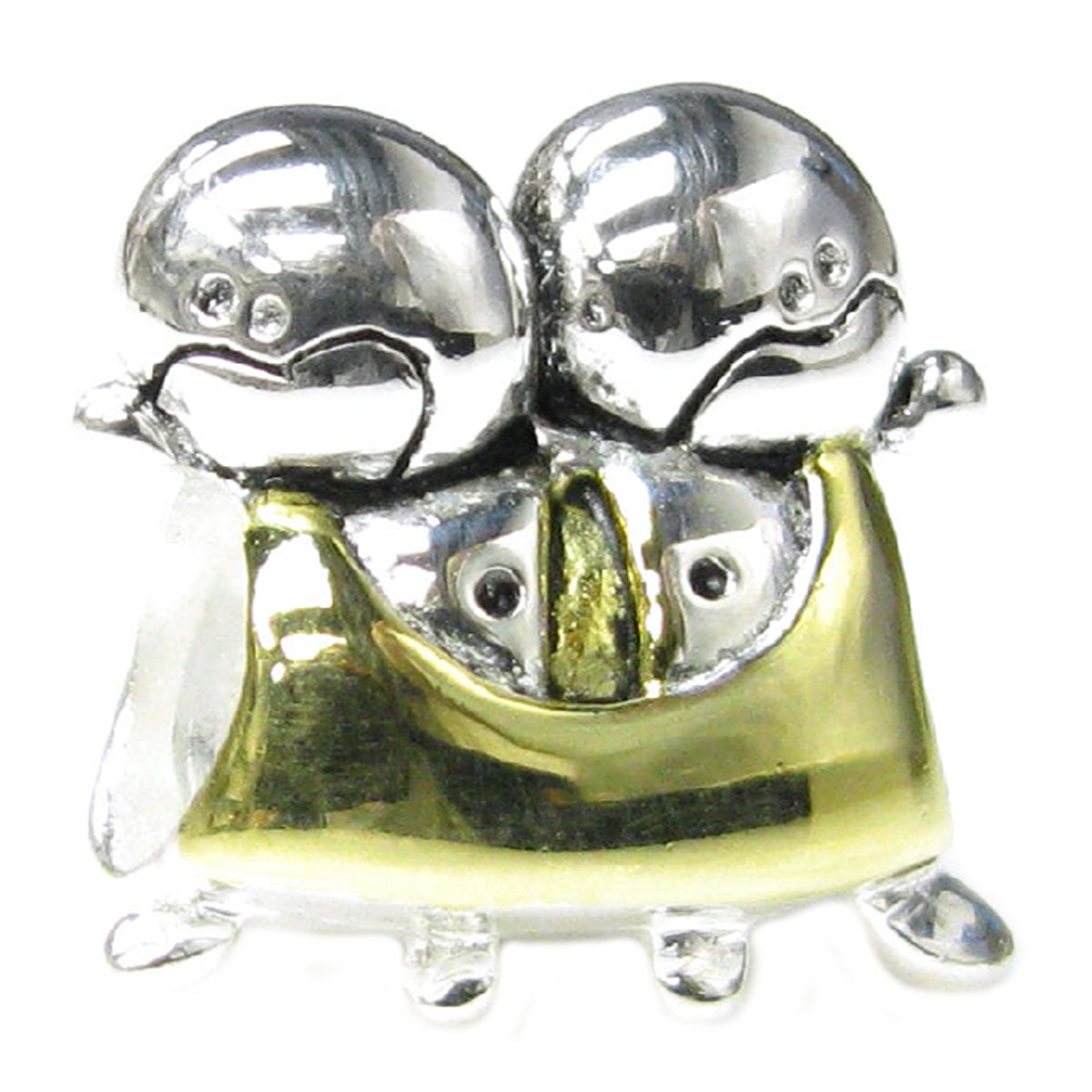 Queenberry Sterling Silver Baby Twins Gold-tone European Style bead Charm