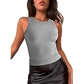 Women's Sexy Crew Neck Sleeveless Tank Tops Racer Back Seamless Ribbed Y2K Cropped Tank Yoga Crop Tops