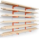 YYR Wood Organizer and Lumber Storage Rack Wall Mount, Heavy Duty Metal Shelf with 6-Level Holds Up 1200 LBS, Indoor & Outdoor Use - Orange