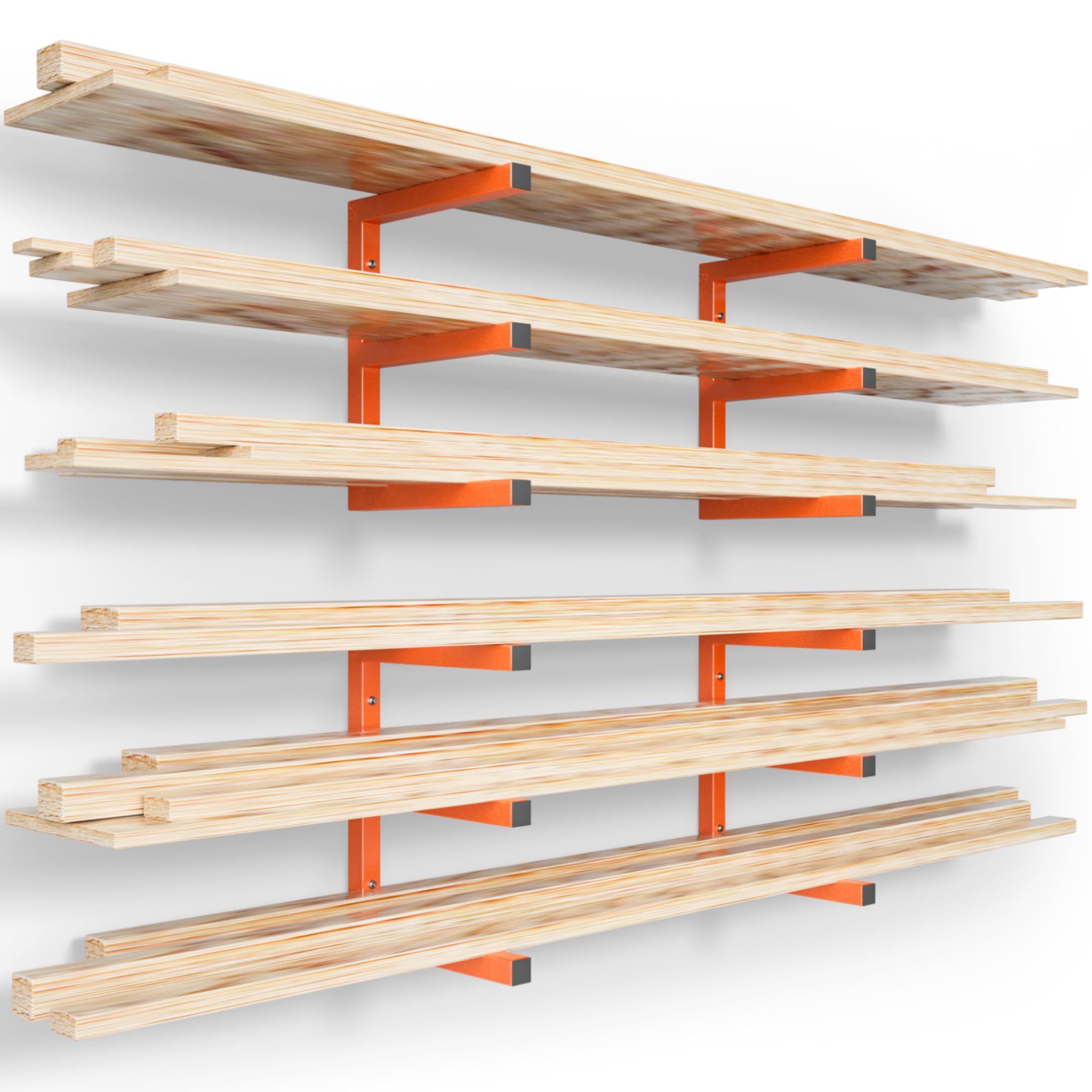 Photo 1 of YYR Wood Organizer and Lumber Storage Rack Wall Mount, Heavy Duty Metal Shelf with 6-Level Holds Up 1200 LBS, Indoor & Outdoor Use - Orange