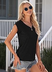 AUSELILY Womens Cap Sleeve T-Shirt Casual Loose Fit