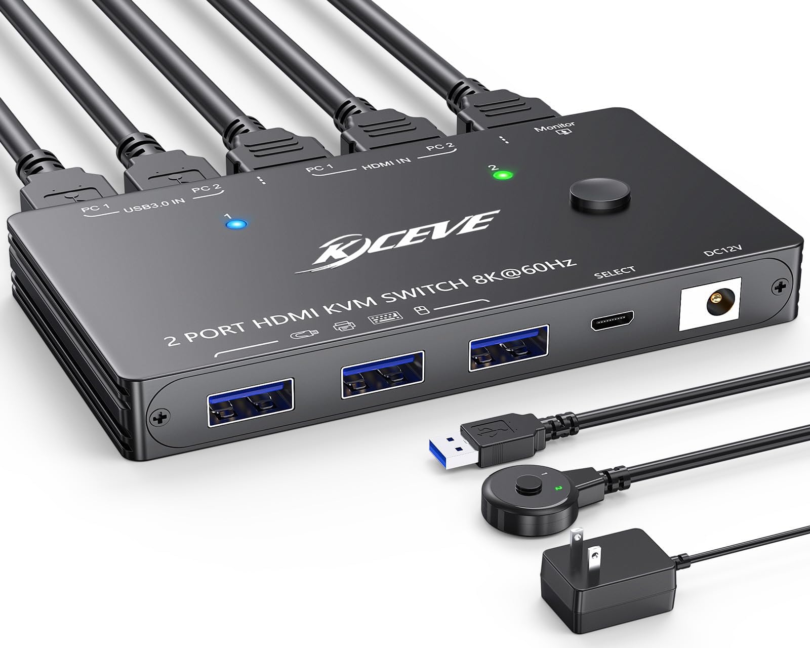 Photo 1 of KCEVE HDMI2.1 KVM Switch 8K@60Hz 4K@120Hz, KVM Switch for 2 Computers Share 1 Monitor and 3 USB 3.0 Devices, HDCP 2.3, HDR 10, with Wired Remote and USB3.0 Cables