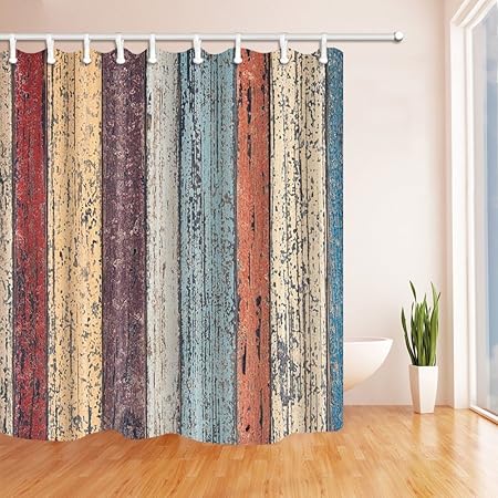 Rrfwq Rustikale Holz Dekor Bunte Alte Holzbretter Boden Dusche Vorhange Polyester Stoff Wasserdicht Bad Vorhang 70 8x70 8 In Duschvorhang Haken Enthalten Amazon De Kuche Haushalt