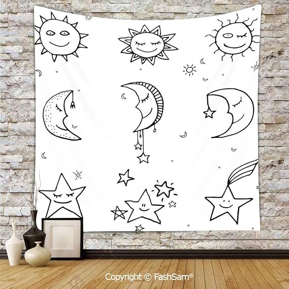 FashSam Tapiz para Colgar en la Pared con Imagen de Sol, Luna