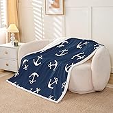 Feelyou Nautical Fuzzy Blanket Anchor Sherpa Throw Blanket Sea Adventure Fleece Throw Blanket Soft Warm Cozy Ocean Theme Plush Blanket Navy Blue 50"X60"
