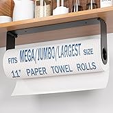 Paper Towel Holder Under Cabinet, Wall Mount Paper Towels Holder for Kitchen Under Counter, Self Adhesive and Drilling, Heavy-Duty Hanging Paper Towel Roll Holder Inside Cabinet Door, Black