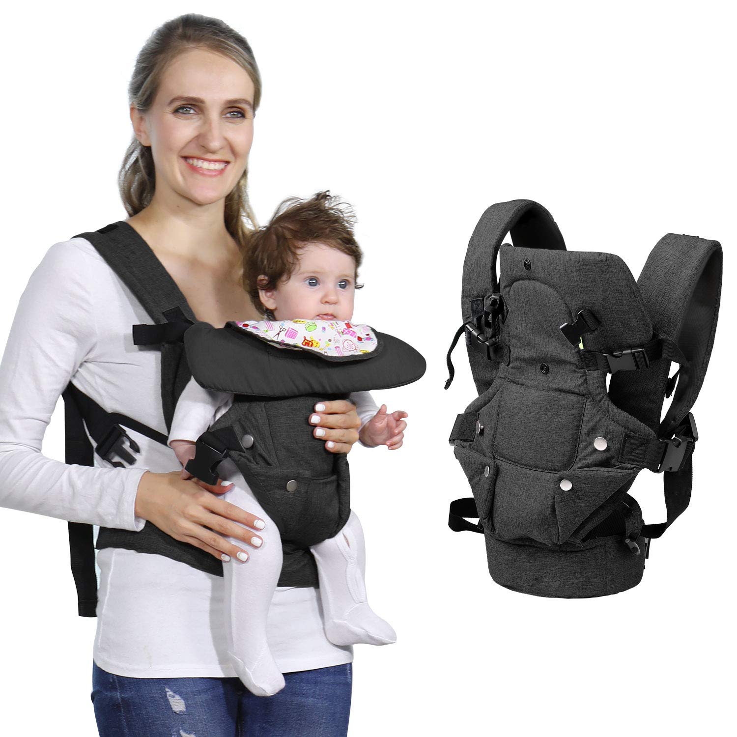 Baby Soft Carrier, 4-in-1 Ergonomic Convertible Carrier with Adjustable Straps and Breathable Mesh (Black)
