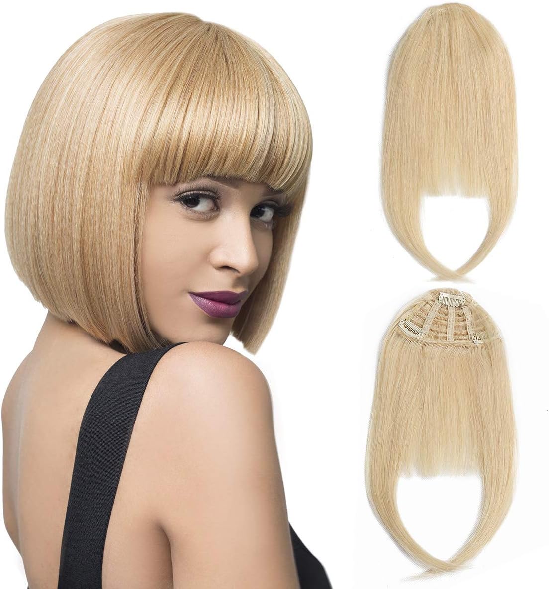 Brazilian virgin Human Hair clip in Bangs clip on Hair Extensions fringe Hair weave clip in 8inch/20g Hairpieces (#613 fringe)