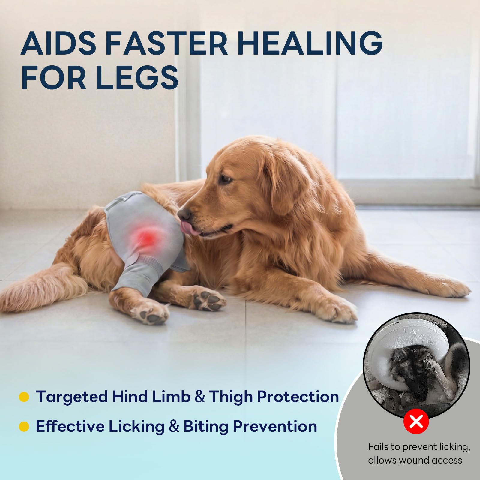 Condition photo showing New/Like New for dog rear leg sleeve to stop licking, upgraded hind leg cover to stop slipping, for tplo surgery, ski