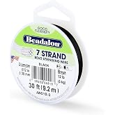 Beadalon 7-Strand Stainless Steel Beading Wire, .012 in / 0.30 mm - Black | Nylon-Coated, Polished Finish, Tarnish-Resistant, 30 ft DIY Jewelry Making, &amp; Everyday Bead Stringing Projects, Made in USA