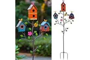 MOCOME Multi-Bird Houses for Outside with Pole, Durable Colorful Birdhouse on Stake, Easy Clear, Metal Bird Houses for Outside