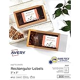 Avery Printable Rectangular Labels, Sure Feed Technology, 2" x 3", Matte White, Permanent Adhesive, Laser/Inkjet Printable, 200 Blank Labels, Great for Product Merchandising, Stickers, and More (5619)