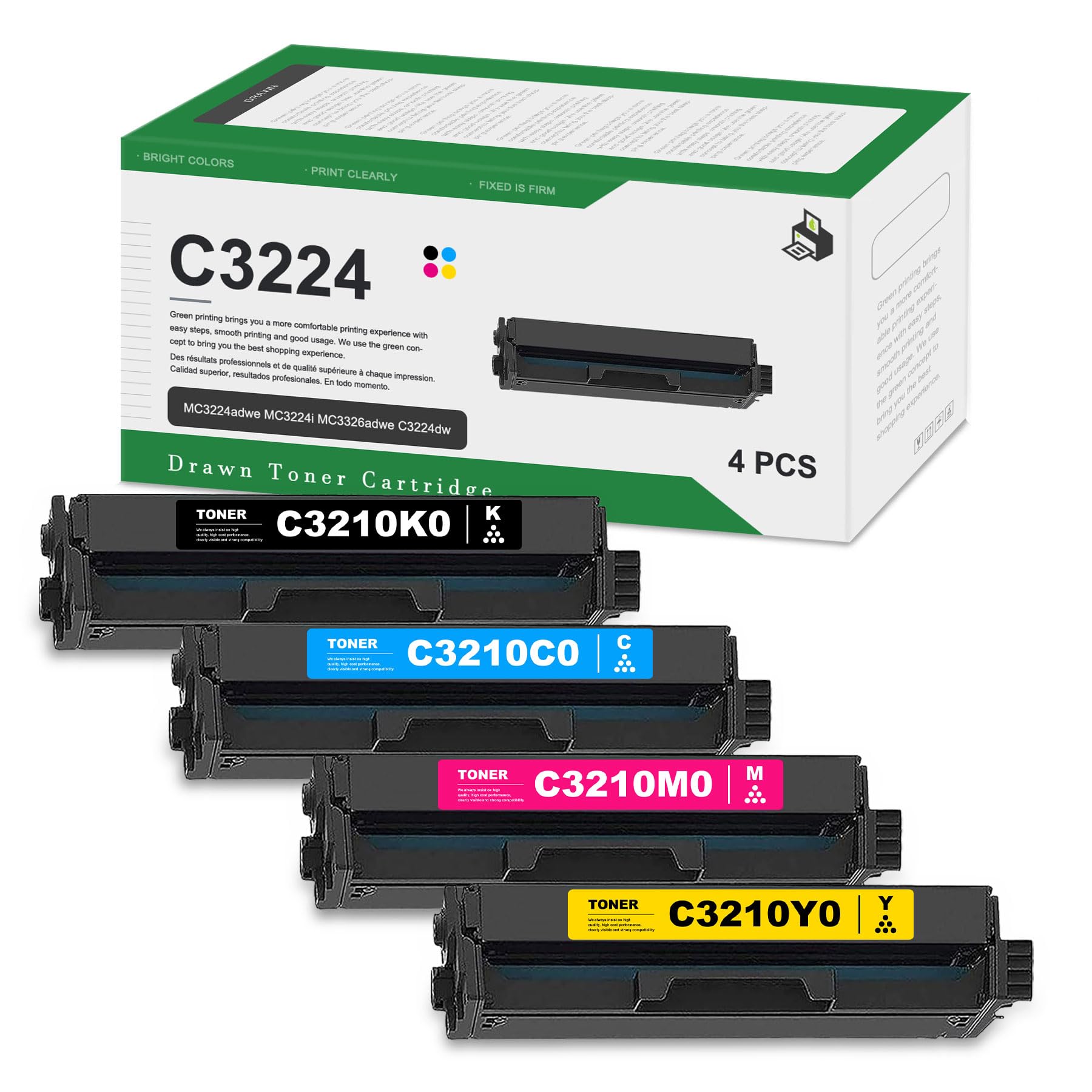 Photo 1 of C3210K0 C3210C0 C3210M0 C3210Y0 Toner Cartridges(4-Pack, 1BK/1C/1M/1Y) Replacement for Lexmark C3210 High Yield Toner Cartridge Set Work for C3224, C3326, C3426, MC3224, MC3326, MC3426 Printer
