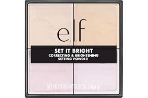 e.l.f. Set it Bright Powder Quad, Brightening Loose Setting Powder, Bakes, Blurs & Sets for Soft-Matte Radiance, Velvet Puff
