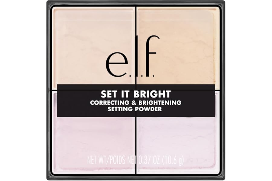 e.l.f. Set it Bright Powder Quad, Brightening Loose Setting Powder, Bakes, Blurs & Sets for Soft-Matte Radiance, Velvet Puff Included, Vegan & Cruelty-Free, Light-Medium