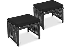 Best Choice Products Set of 2 Wicker Ottomans, Multipurpose Outdoor Furniture for Patio, Backyard, Additional Seating, Footrest, Side Table w/Removable Cushions, Steel Frame - Black/Black