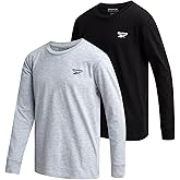 Reebok Boys' Long Sleeve Shirt - 2 Pack Basic Cotton Long Sleeve T-Shirt - Crewneck Tee for Boys (8-14)