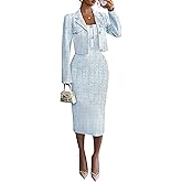 ZEEJINNG Women Plaid 2 Piece Outfits Cropped Blazer and Sleeveless Midi Dress Sets Business Casual Suits
