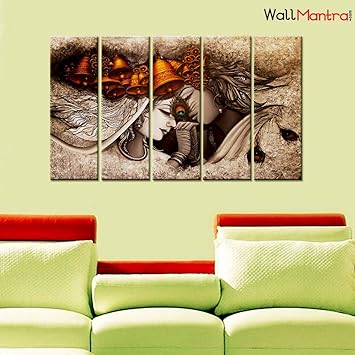 WallMantra Radha Krishna Designer Romantic Wall Painting / 5 Pieces Canvas  Print Wall Hanging/Stretched and Framed on Wood / 44" W x 24" H/Home Decor  for Living Room, Bedroom, Office Decoration: Amazon.in: