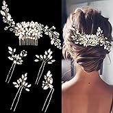 5 Pieces Bridal Wedding Hair Pins Rhinestone Crystal Pearl Hair Pins Gold Clips Flower Headpiece Vintage Wedding Hair Accessories for Brides Bridesmaids Women