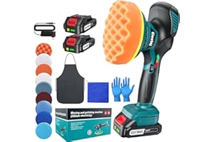 Eioehtl Cordless Buffer Polisher - 6 inch Car Polisher with 2pcs 21V 2000mAh Lithium Battery and 13 PCS Attachments, Car Buffer Polisher 6 Variable Speed 5500RPM for Auto Detailing/Polishing/Waxing