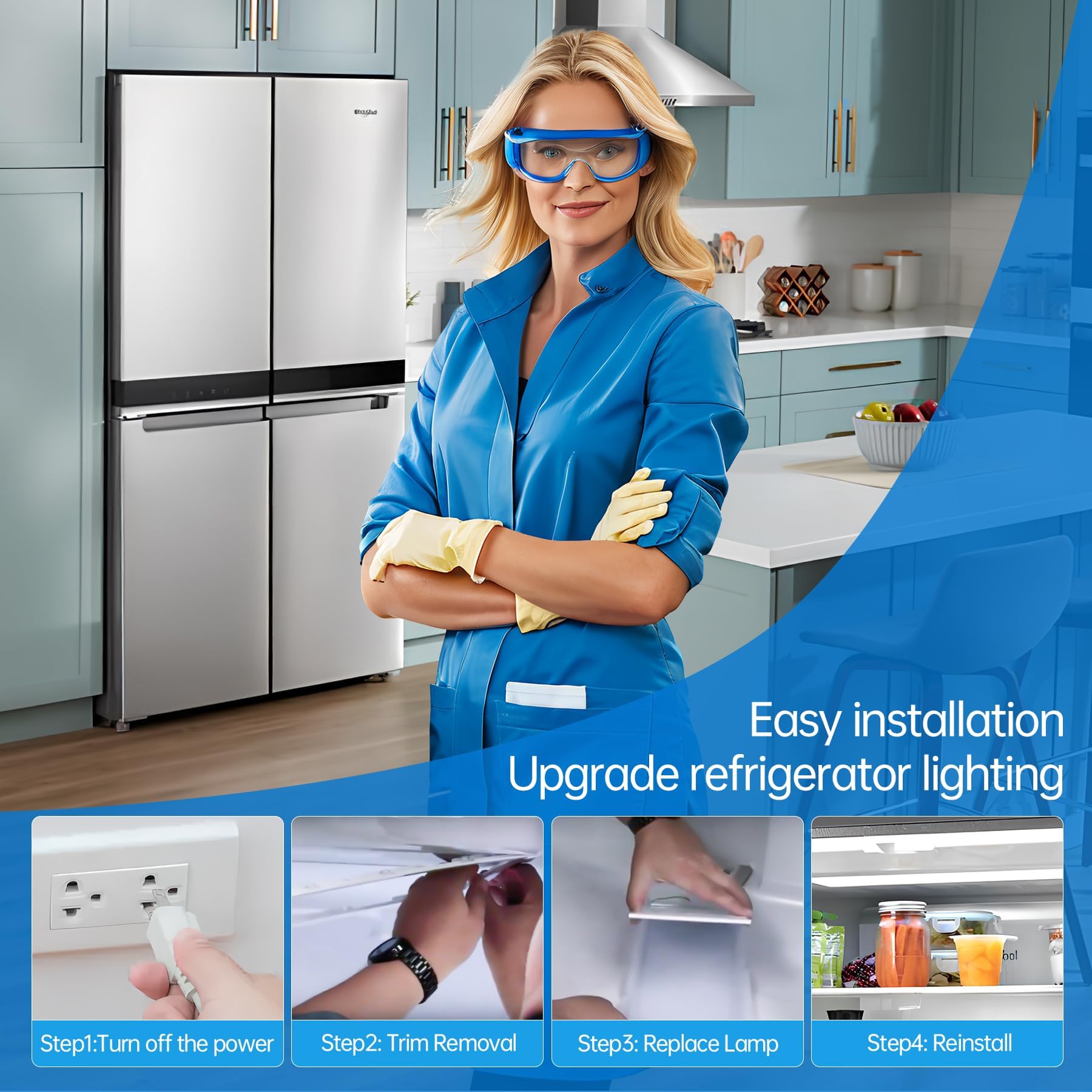 W11048980 Refrigerator LED Light Assembly Compatible with Whirlpool WRQA59CNKZ Kitchen-Aid KRQC506MPS00 Replace W11455230 W11470191 W11032355 W11032353, 10 Years Manufacturer