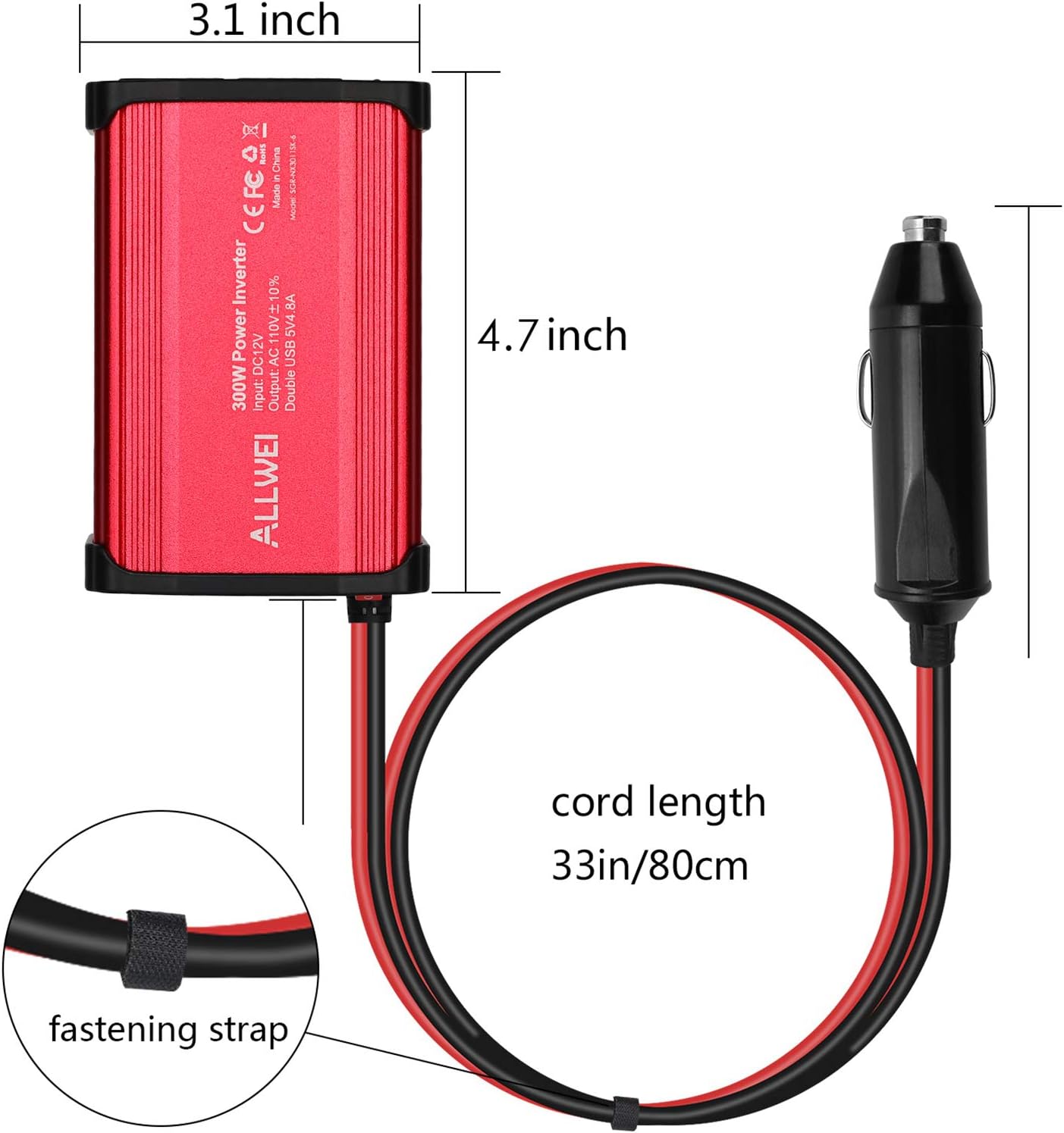 300W Car Power Inverter DC 12V to 110V AC Converter 4.8A Dual USB Charging Ports Car Charger Adapter: Automotive