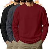 August Alley 3 Pcs Mens Big and Tall Thermal Shirts Long Sleeve Crew Neck Base Layer Casual Fleece Plus Size Warm Sweatshirts
