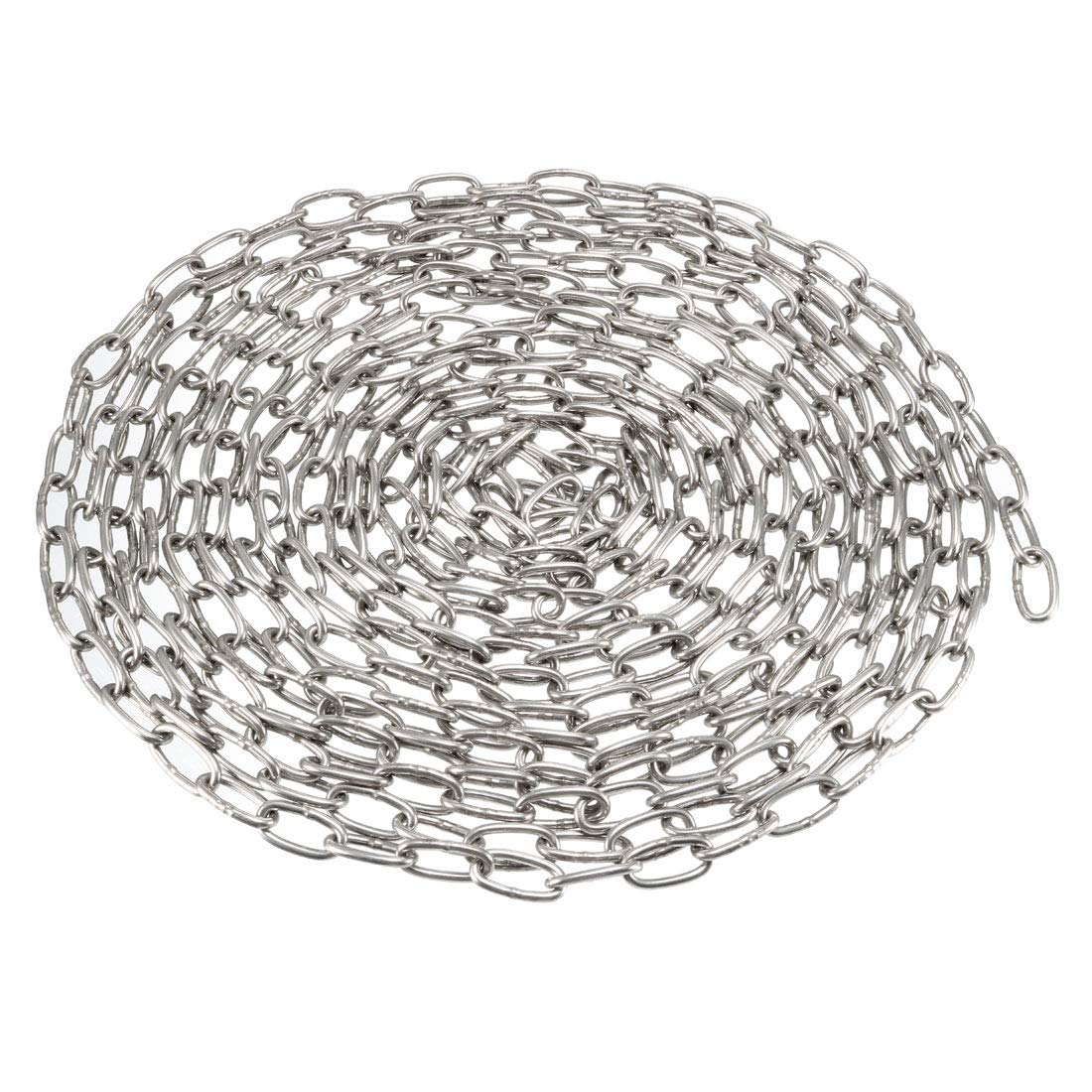 sourcing map Stainless Steel 304 Hardened Proof Coil Chain 5m Length 2mm Thickness Zinc Plated