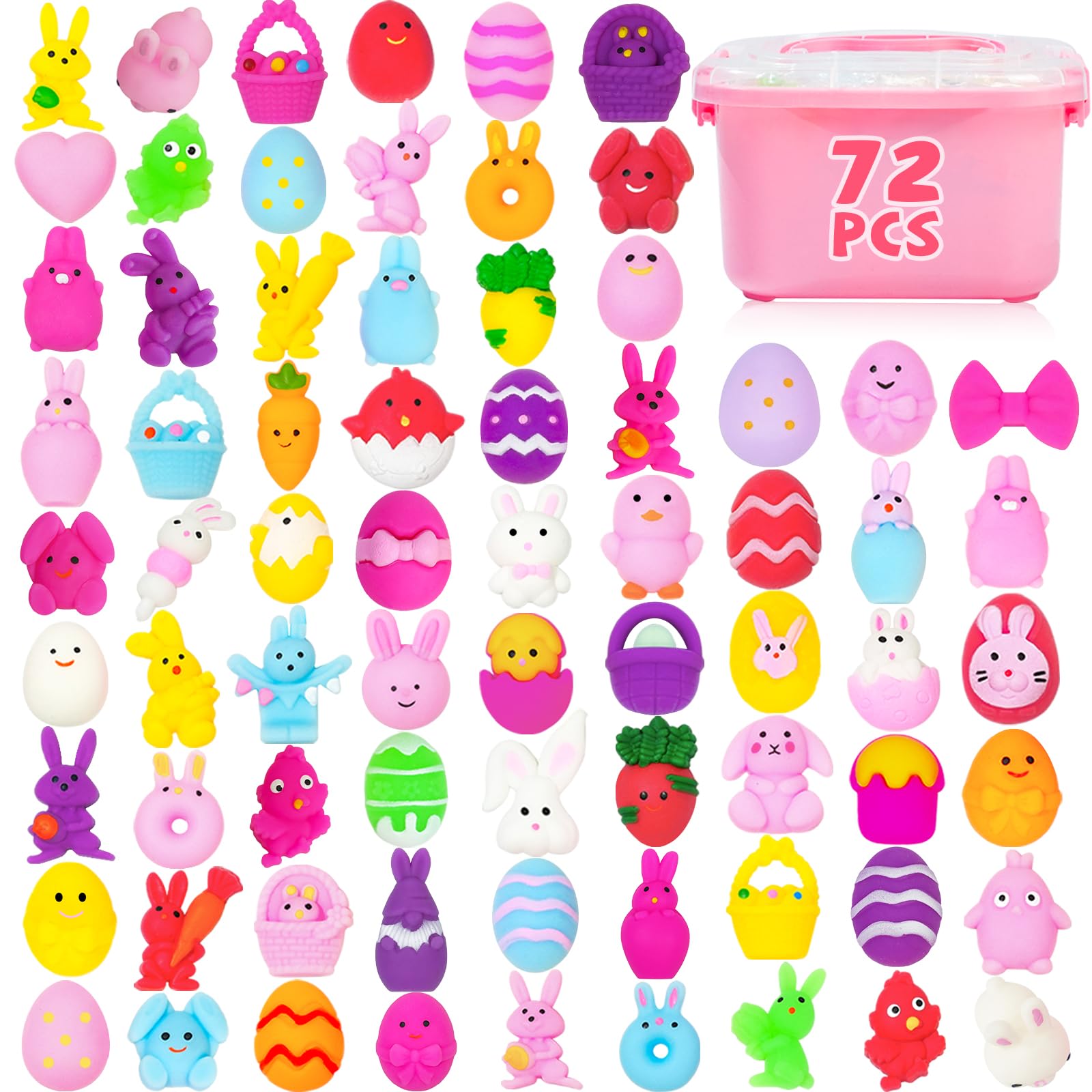 UUSYCUN 72PCS Easter Mochi Squishy Toys for Egg Fillers, Easter Mochis Squishy Novelty for Kids, Animal Squishies for Easter Basket Suffers, Classroom Prizes, Egg Hunt Games, Gifts, Party Favors