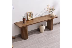 WINWY Fluted Wood Bench, 51" Farmhouse Solid Wood Bench Seat for Entryway, Dining Room, Indoors, Semicircular Leg, Easy Assembly, Natural