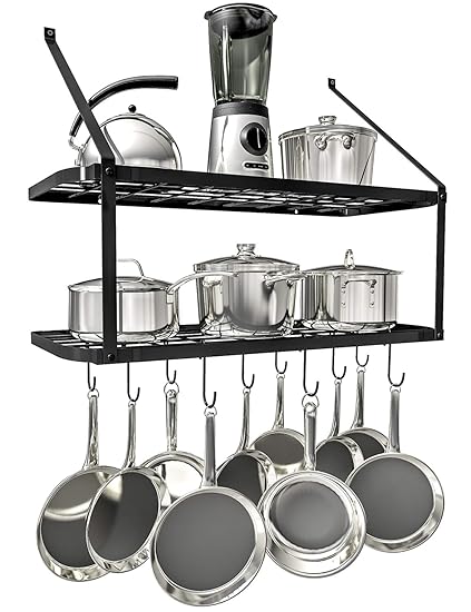 Buy Black Vdomus Shelf Pot Rack Wall Mounted Pan Hanging Racks 2