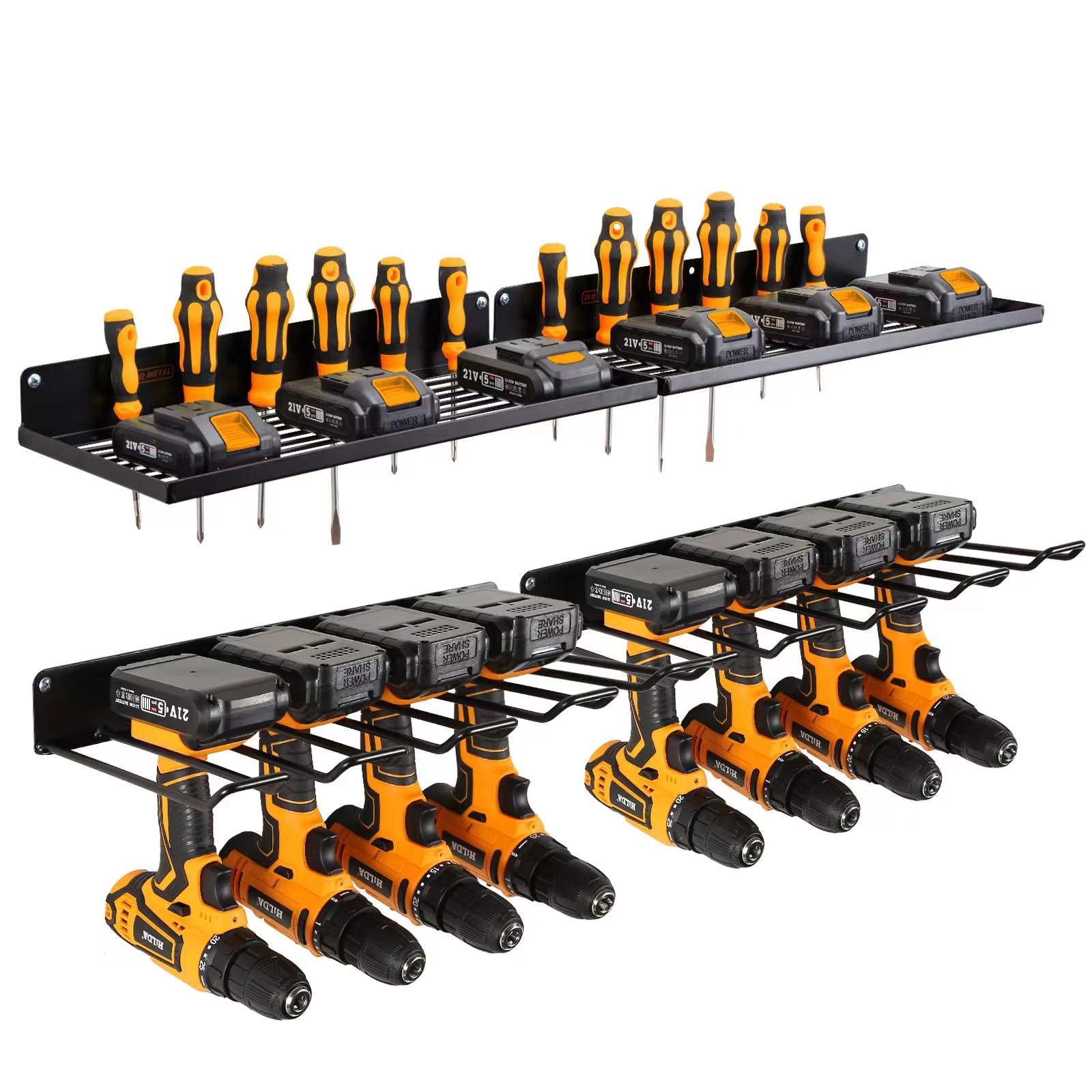 Photo 1 of UU-Major Power Tool Organizer with Charging Station, Drill Holder, Wall Mount, Garage Storage Shelves, Heavy Duty Pegboard Wall Organizer Set, Solid Metal, Black, 2 Pack, 4 Set