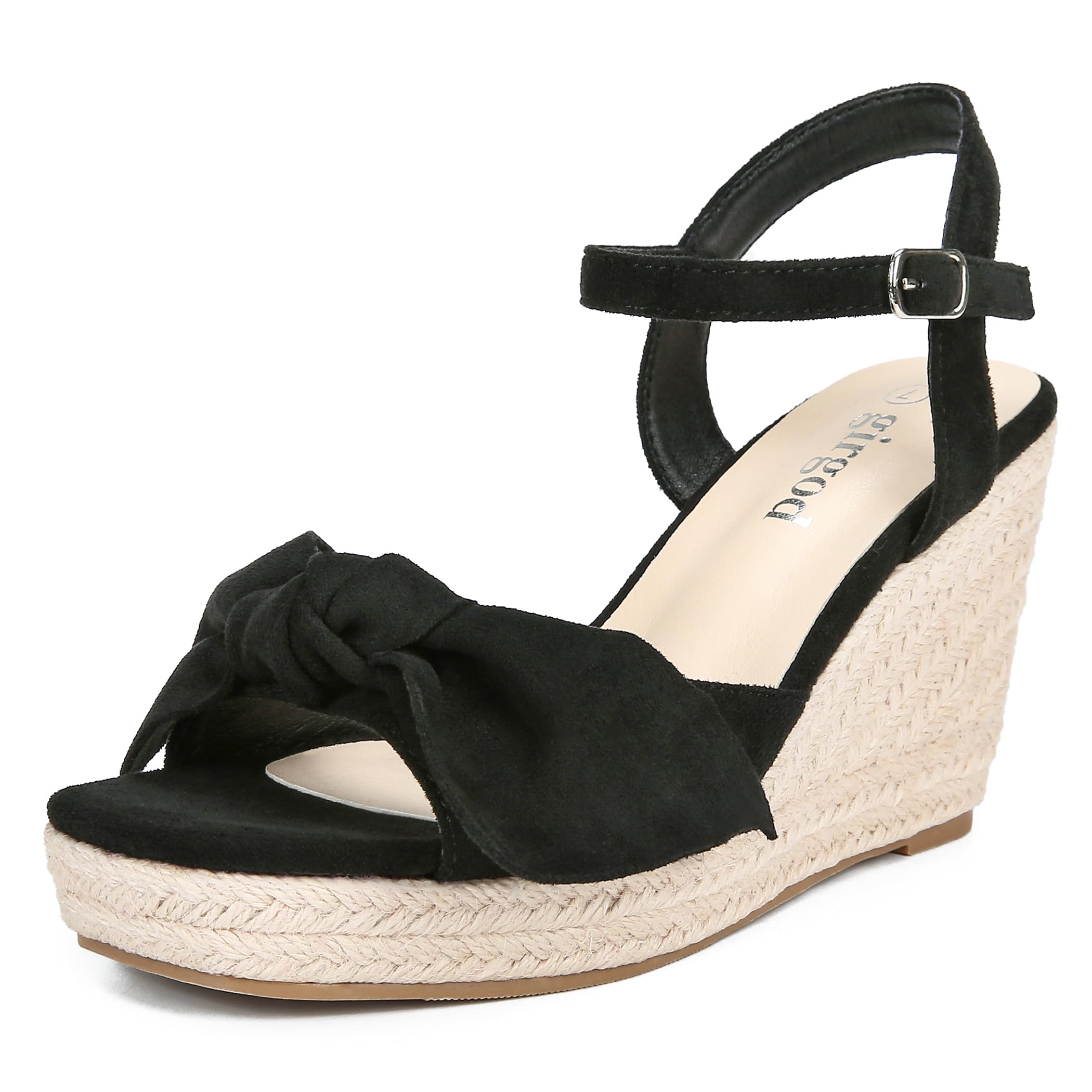 Photo 1 of girgod Espadrilles Wedge Sandals for Women Bow Platform Wedges Heels Open Toe Ankle Strap Summer Wedding Wedges