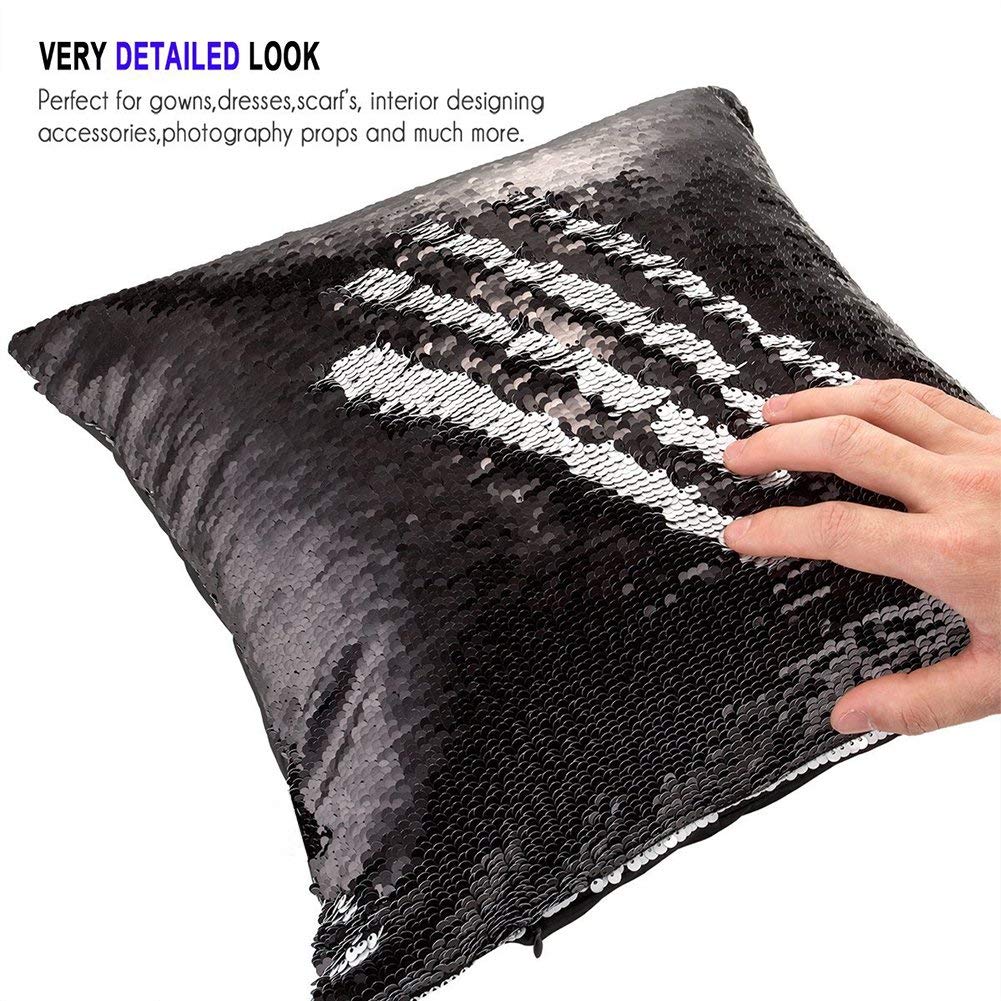 2 Pack Mermaid Sequin Pillow 16x16 inches Cover Pillow Case Flip Reversible Sequins Throw Cushion Case  (Black)