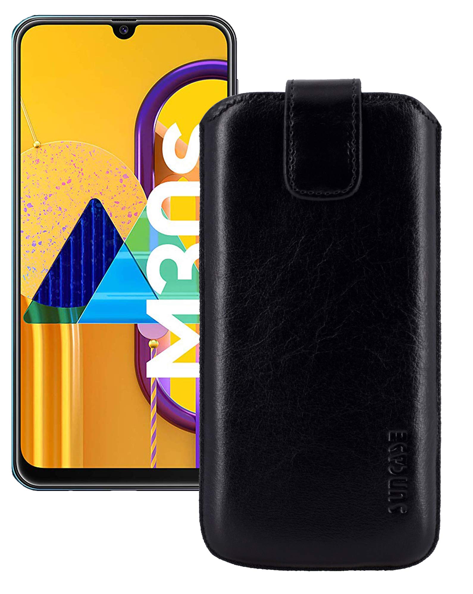 Suncase Case bag compatible with Samsung Galaxy M30s with ADDITIONAL cover/shell/bumper/silicone *tab with pull-out function* mobile phone case leather case protective case cover in black