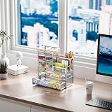 Marbrasse Mesh Desk Organiser Multifunctional Pen Holder Silver 26x23x10 cm view 3