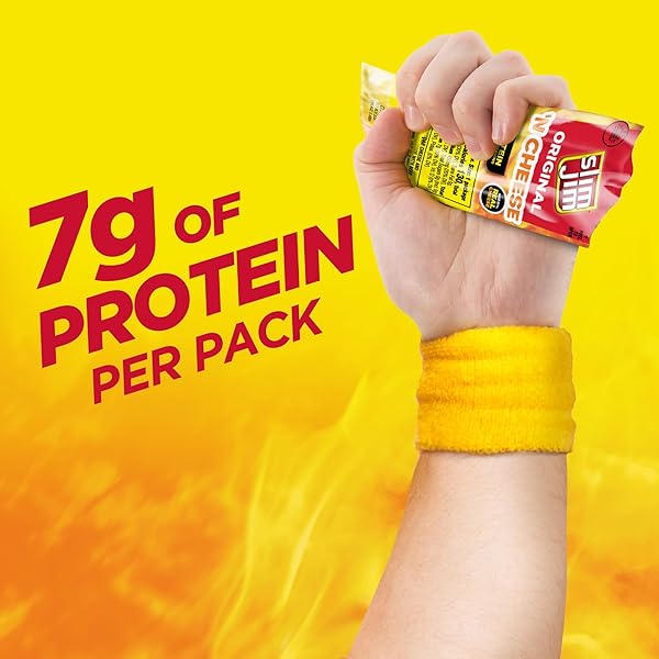 SLIM JIM BEEF ‘N CHEESE SMOKED MEAT STICKS, ORIGINAL FLAVOR, 7G PROTEIN PER SERVING, CAMPING SNACK, 1.15 OZ. (14 COUNT)