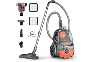 Aspiron Canister Vacuum, Upgraded 1600W Bagless Canister Vacuum Cleaner, Auto Cord Rewind, H13 HEPA Filter, 4Qt Large Capacit