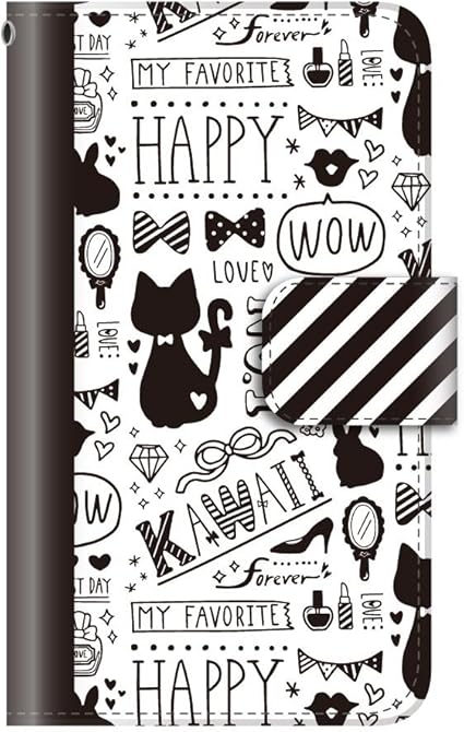 Amazon Plus S 手書き風 ゆるカワ モノトーン 手帳型 04 Happyホワイト Tone M15 用 ケース 手帳型 カード収納 ストラップホール カメラホール 全面保護 マグネット Tone トーン Tonem15ケース Tonem15カバー 手帳ケース 手帳カバー Toneモバイル ブック ブック型