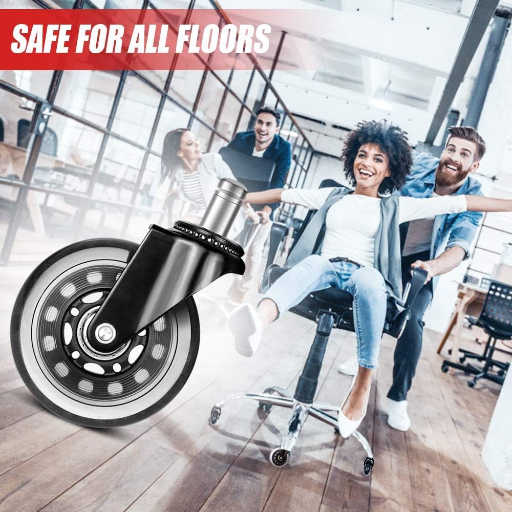 5 Pack Office Chair Caster Wheels - Heavy Duty & Floor Safe Office Chair Wheels fit Gaming Computer Desk Chairs, Replacement Rubber Caster : Office Products