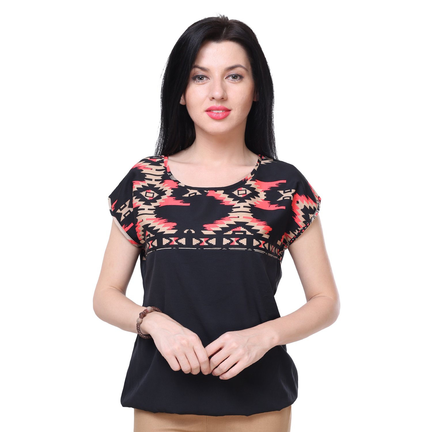 deewa black & red printed top