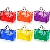 Shappy 6 Pieces Extra Large Reusable Shopping Grocery Bags with Handles Colorful Woven Plastic Waterproof Tote Bags