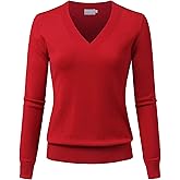 JSCEND Women's V-Neck Long Sleeve Solid Basic Soft Stretch Pullover Knit Sweater