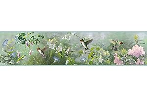 Chesapeake HTM48531B Ruby Green Hummingbird Garden Wallpaper Border