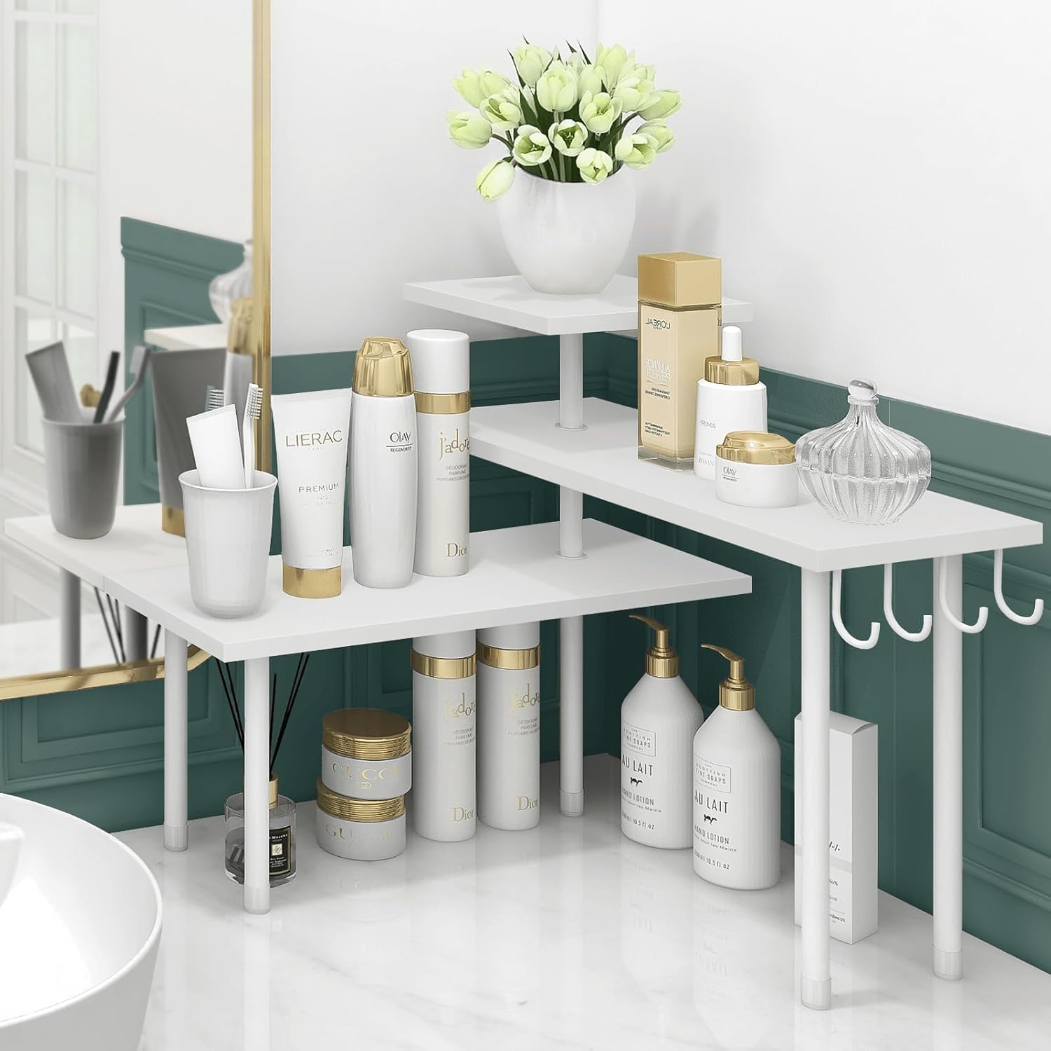 Photo 1 of ***MISSING PARTS***
Homode Kitchen Countertop Organizer Corner Shelf, Bathroom Counter Organizers and Storage, 3 Tier Wood Shelf Organizer Space Saver for Make Up, Dresser Table, Desktop, White