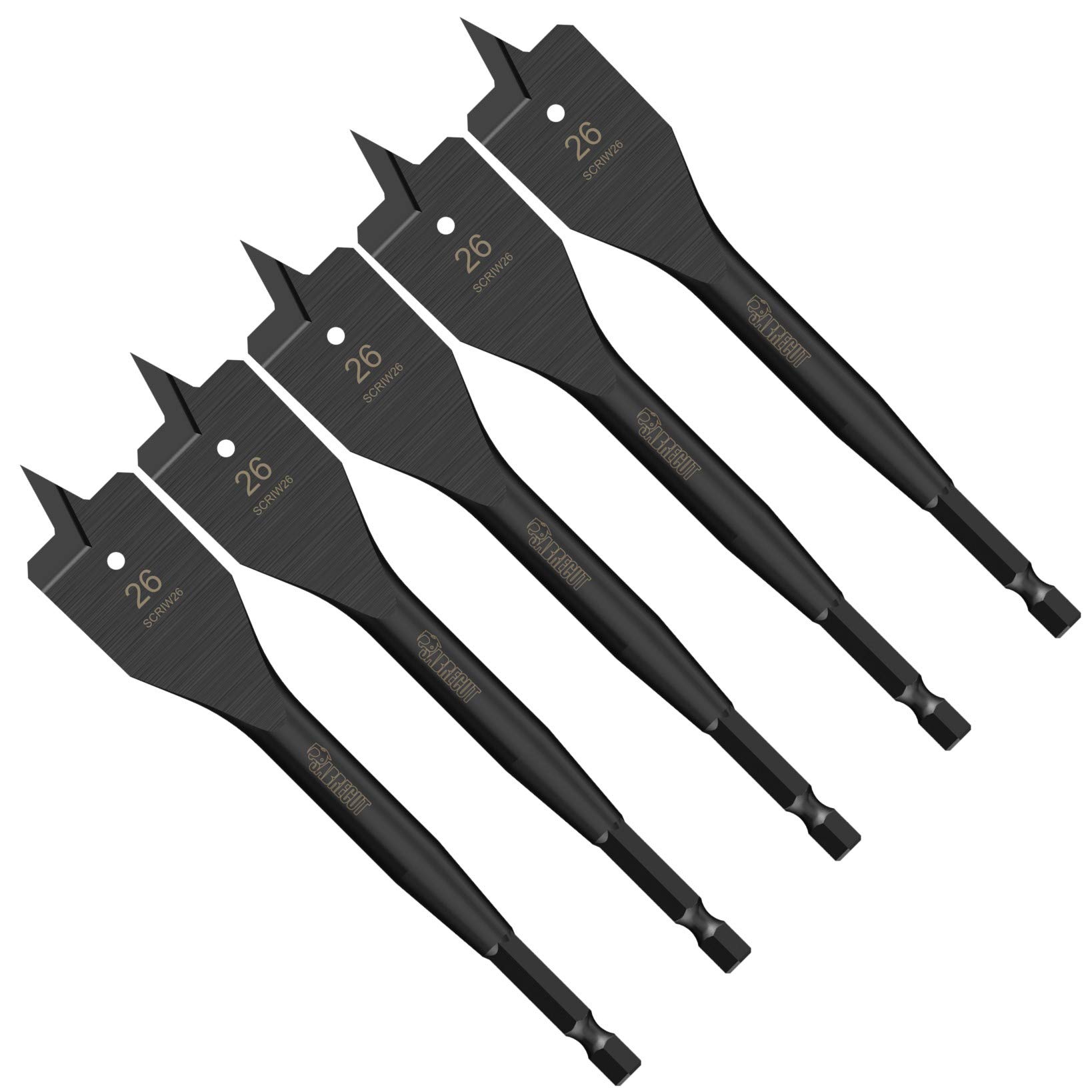 5 x SabreCut SCRIW26_5 26mm x 152mm Impact Rated Flat Wood Spade Bits for Softwood Hardwood Chipboard