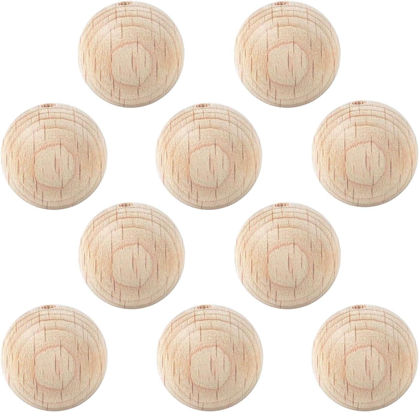 20mm Round Wooden Beads Natural Beech Wood with Hole Untreated Unvarnished Spacer Beads Bead Ready to Decorate Design Jewellery Craft Macrame Charms Curtains 4mm Hole (10 Pieces)