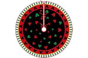 Fzbali Mouse Christmas Tree Skirt 60 Inches Lace-up Extra Large Artificial Black Red Xmas Tree Skirt, Green Stripes Holiday Party Indoor Decoration Home Decor