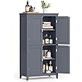 VASAGLE Bathroom Floor Storage Cabinet, Bathroom Storage Unit, Freestanding Cabinet with 4 Doors, Adjustable Shelves, 11.8 x 23.6 x 43.3 Inches, Slate Gray UBBC552G01